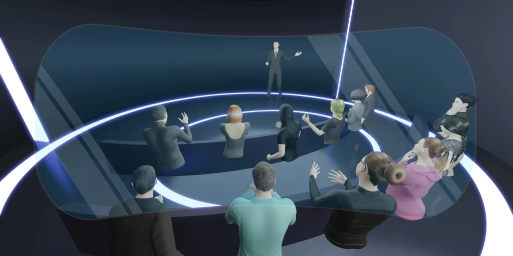 Guy attending meeting through VR