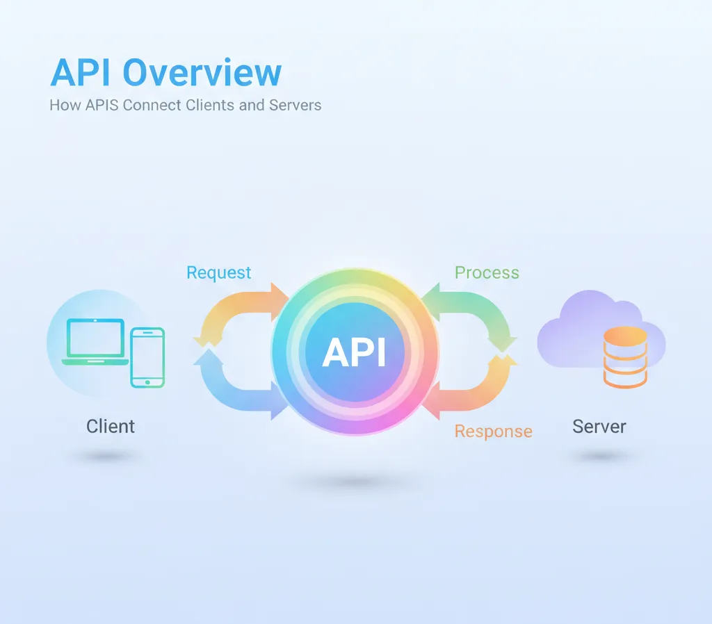 API overview showing client-server interaction using REST and GraphQL