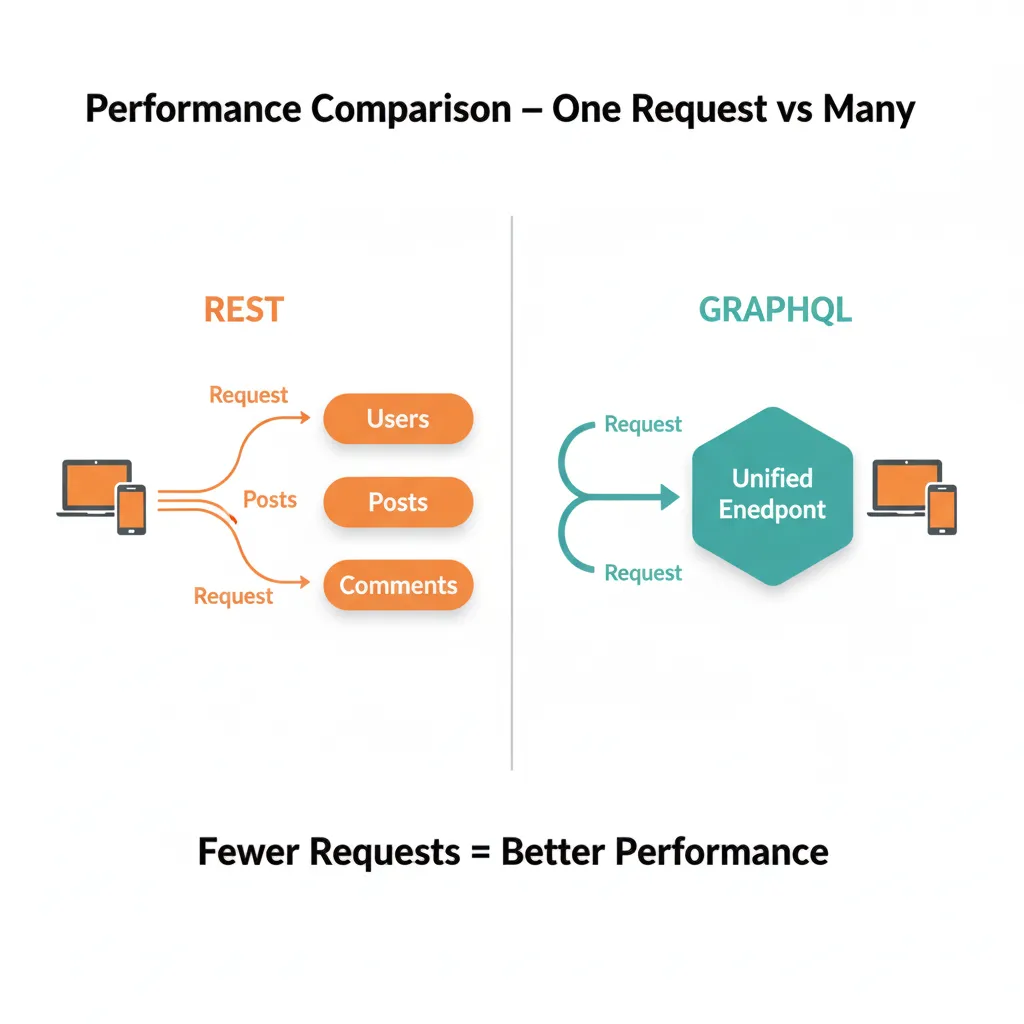 Performance comparison of REST vs. GraphQL with one vs many requests