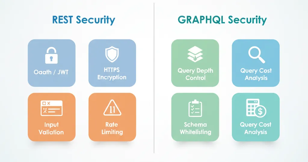 Security comparison between REST and GraphQL with icons