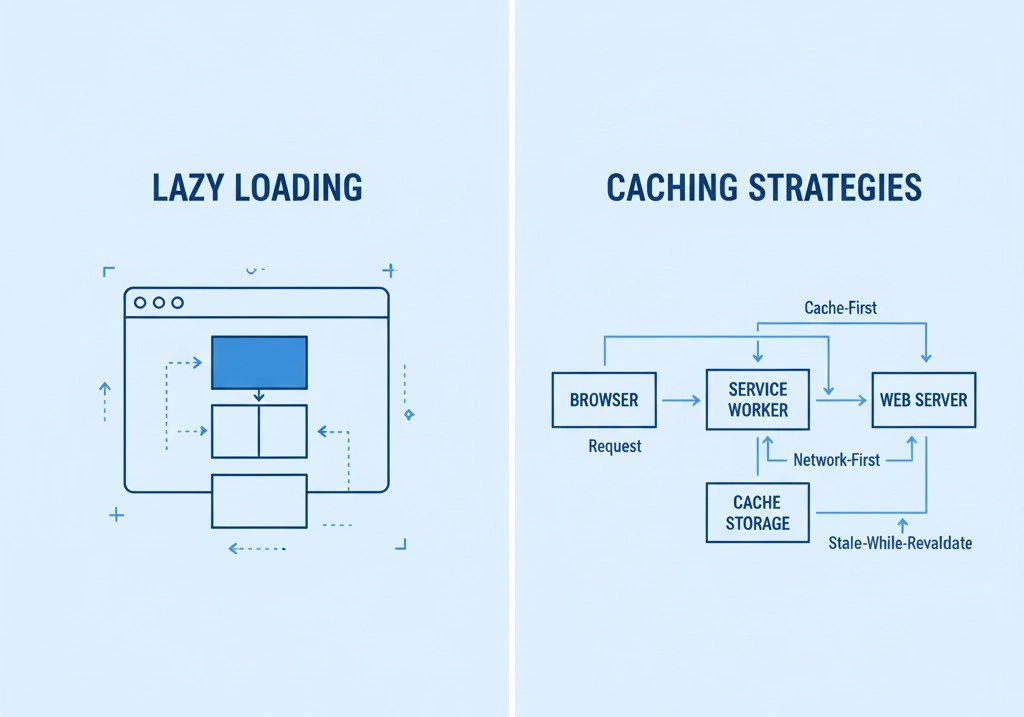 Lazy loading and caching strategies with service worker