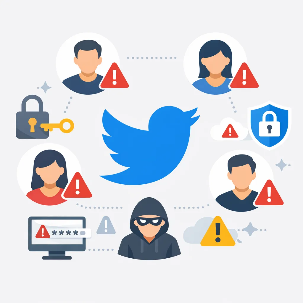 Graphic showing Twitter security breach impact on multiple user accounts.