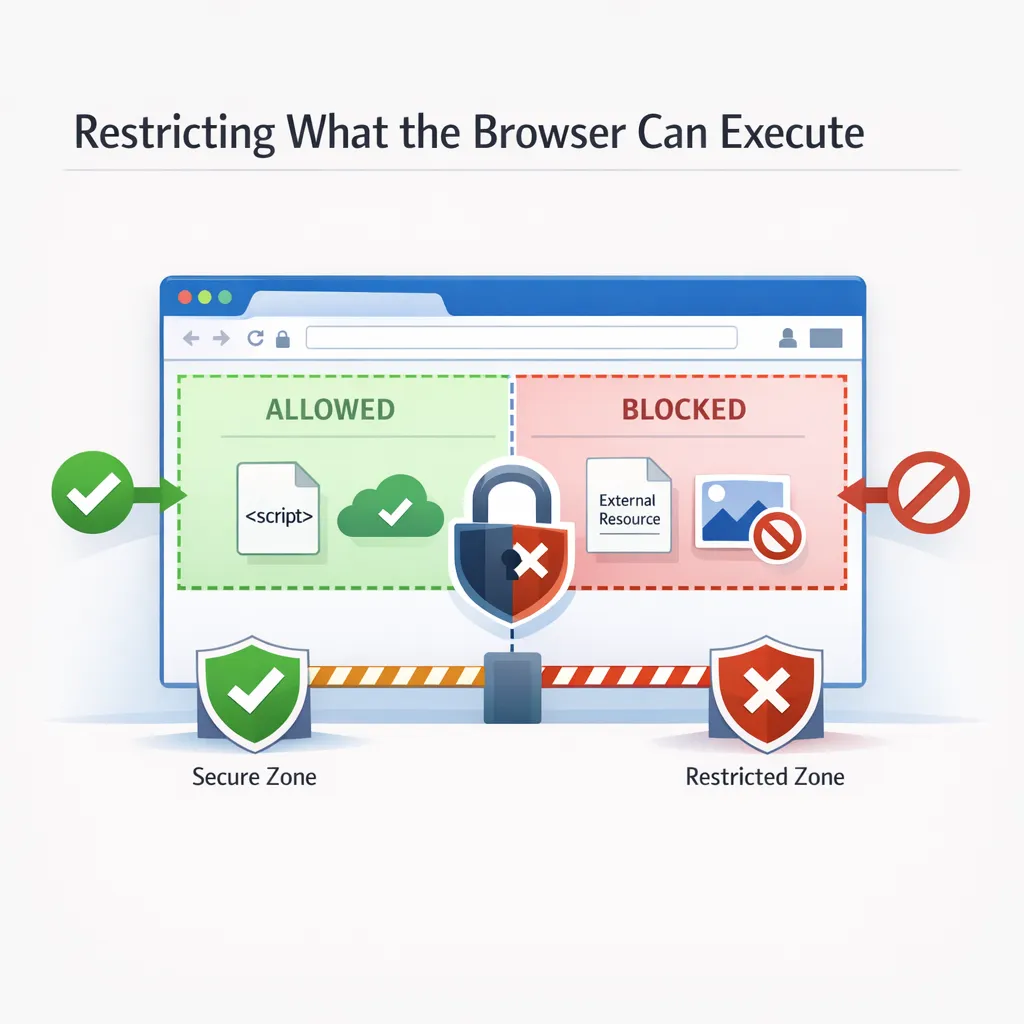 Secure Web Application Protocols showing Content Security Policy CSP restricting allowed and blocked browser resources